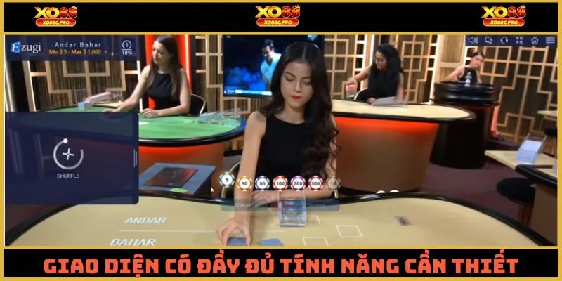 Giao diện trò chơi casino có đầy đủ tính năng cần thiết